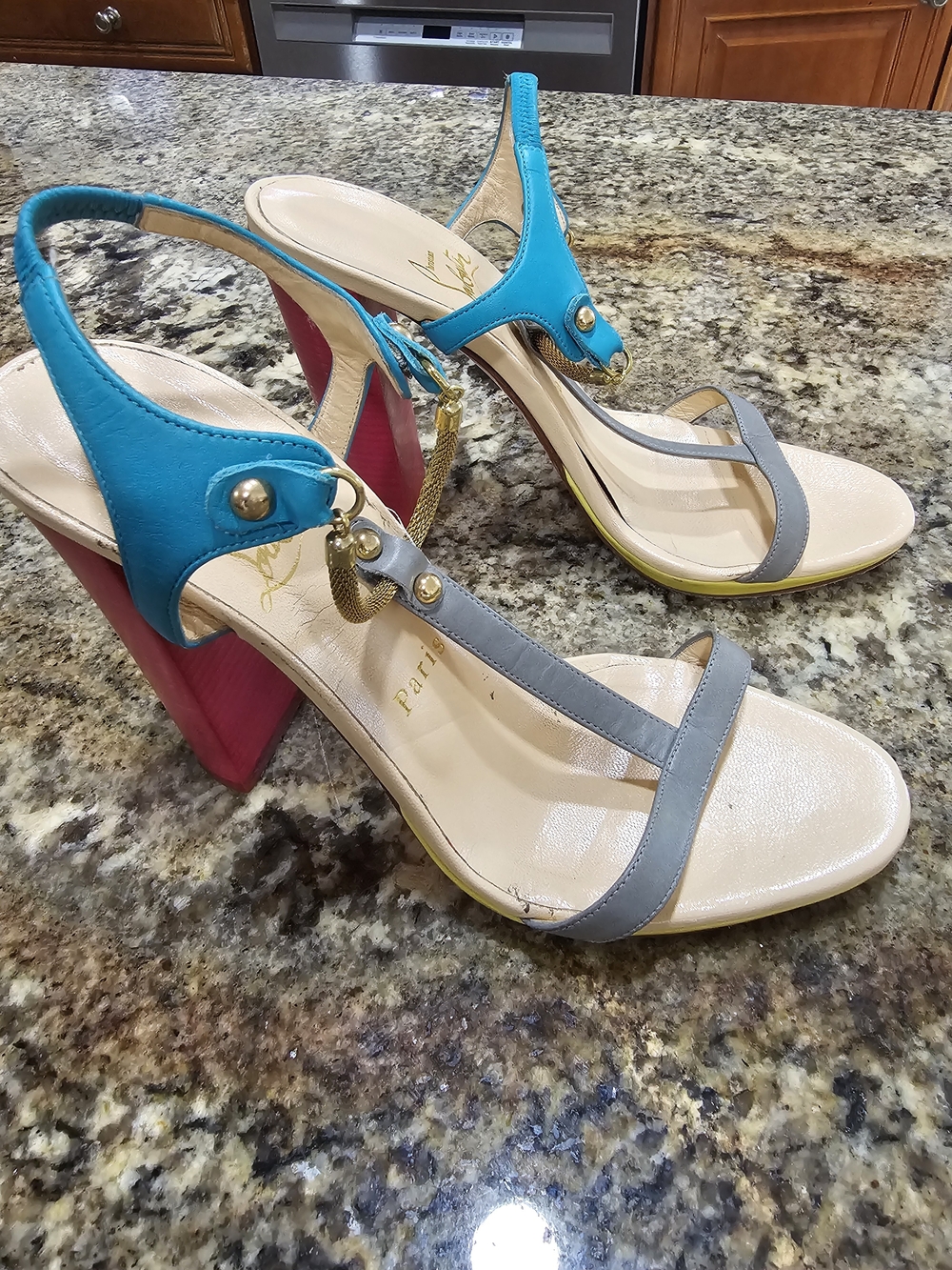 Christian Louboutin Women Shoes Size 37 (6.5) 4"Heels Multi Color